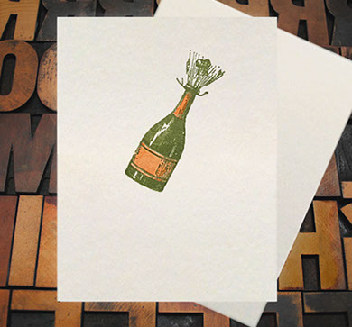 Letterpress Card with image of popping champagne bottle