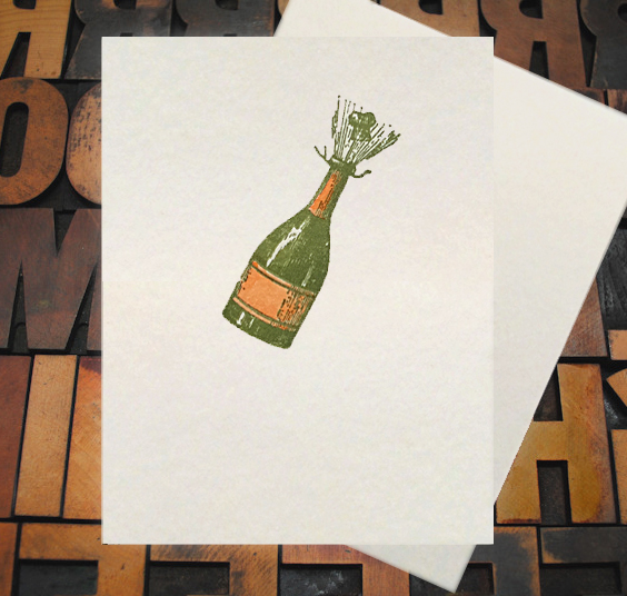 Letterpress Card with image of popping champagne bottle
